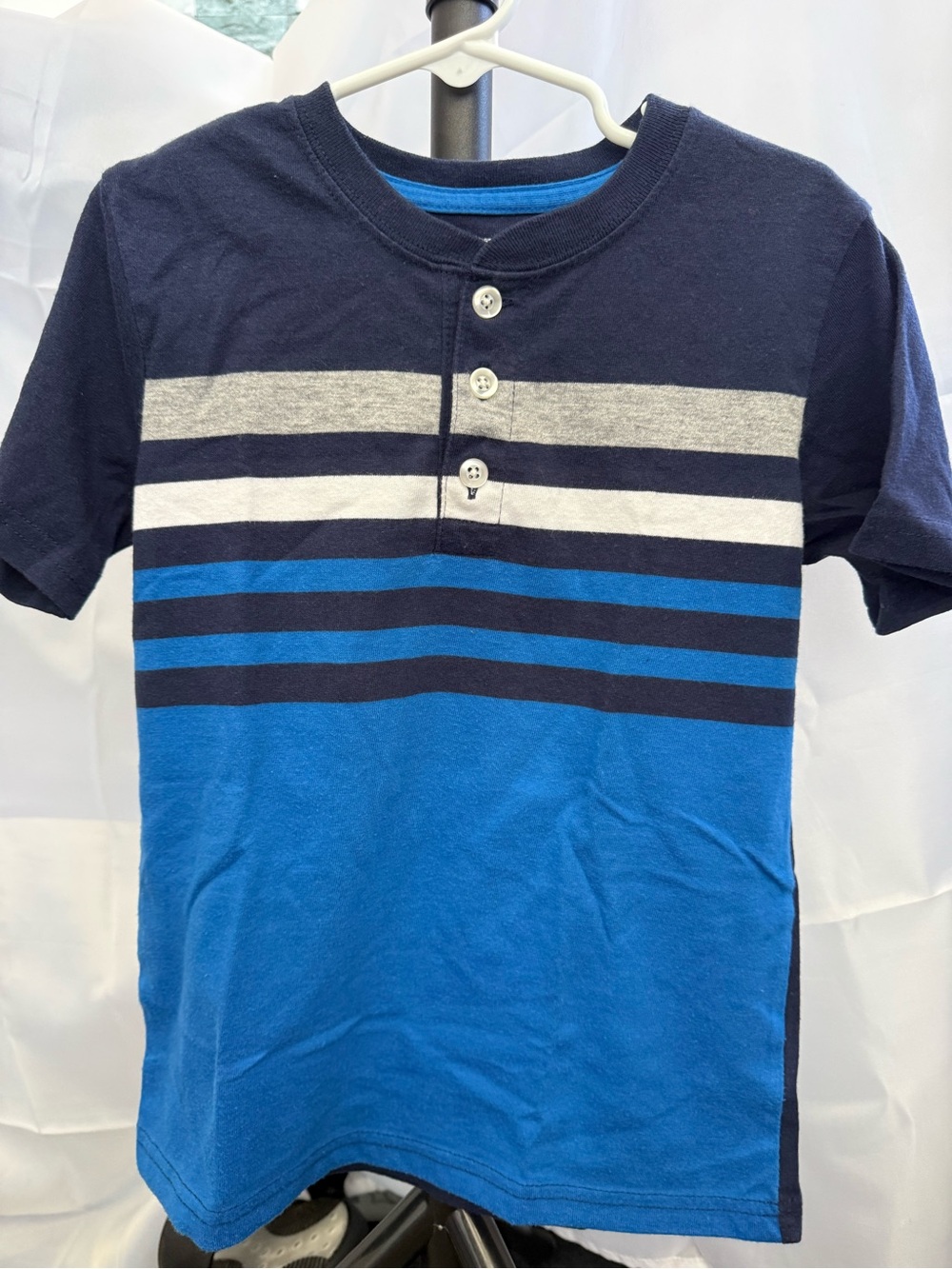 👦 4 for $10 Kids Navy & Blue Striped Henley Tee
